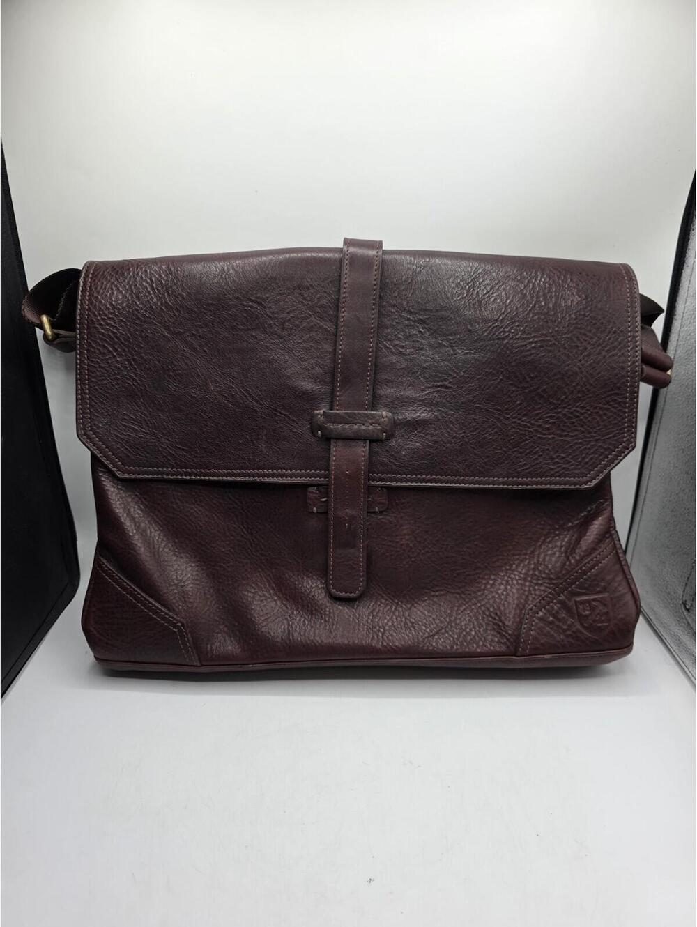 Allen Edmonds Dark Brown Grained Leather Messenger Bag Made in USA